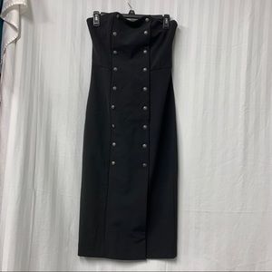 Intermix Black Strapless Button Detail Dress